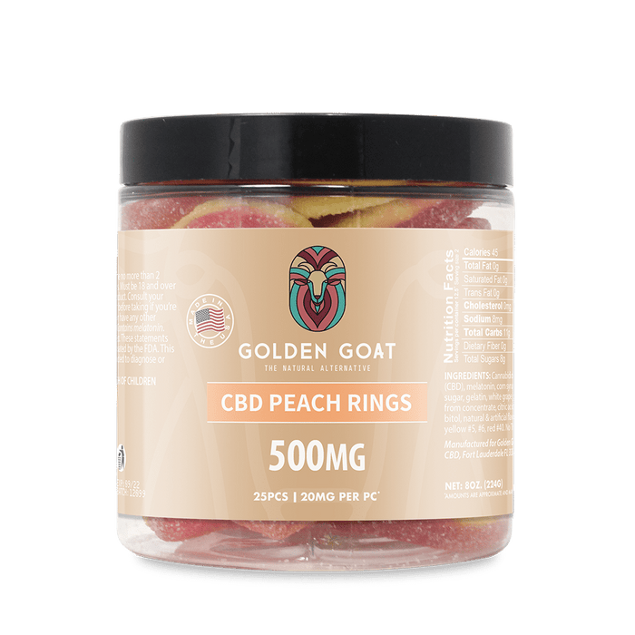 Golden Goat CBD Gummies 500MG | Peach Rings | PuffPlug305 | BestHempFinds